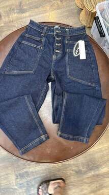 Trending Scoop Barrel Leg Jeans Size 0 Dark Wash Button Fly NWT